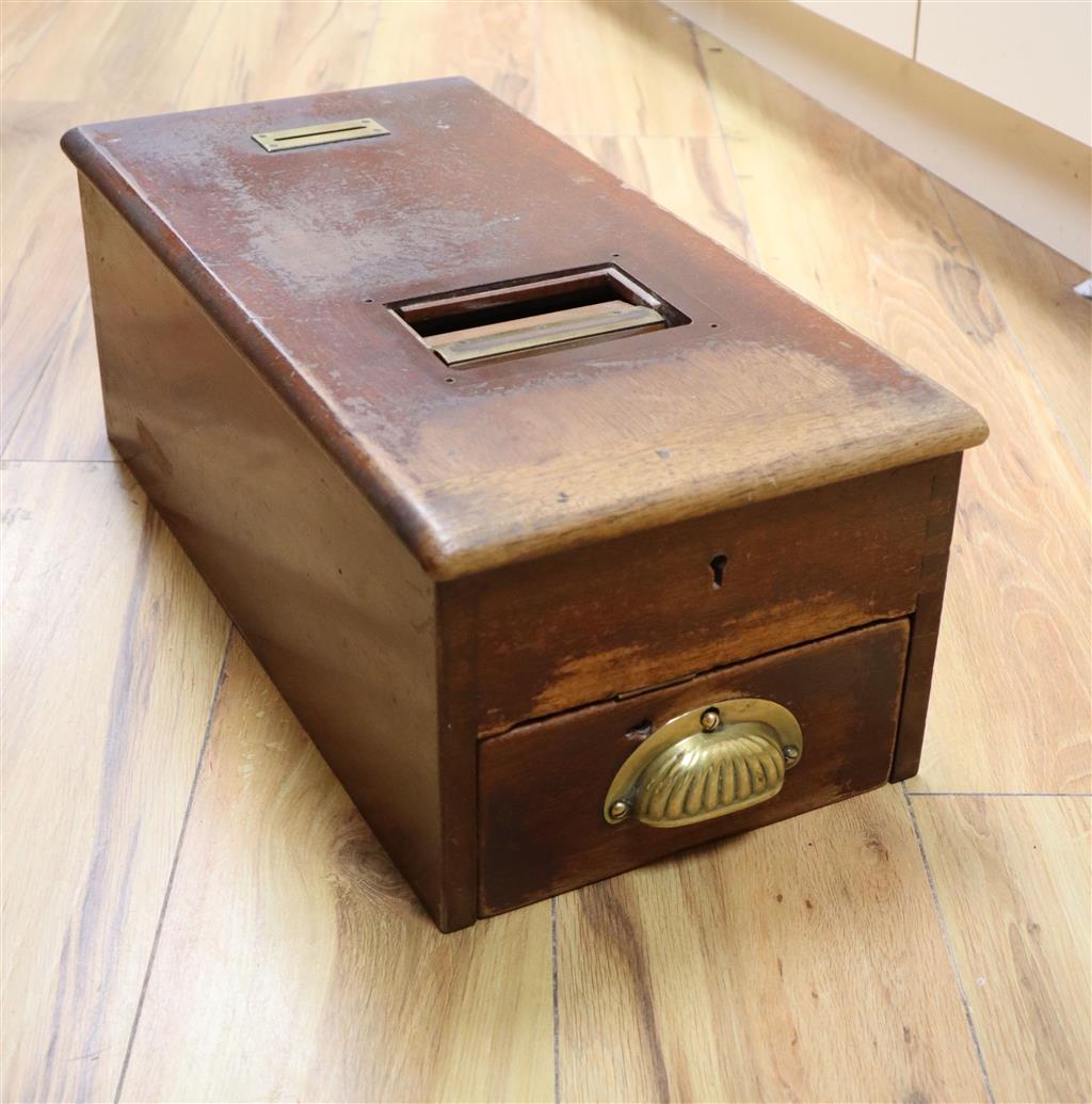 A late Victorian mahogany and brass cash register by Gledhill, Halifax